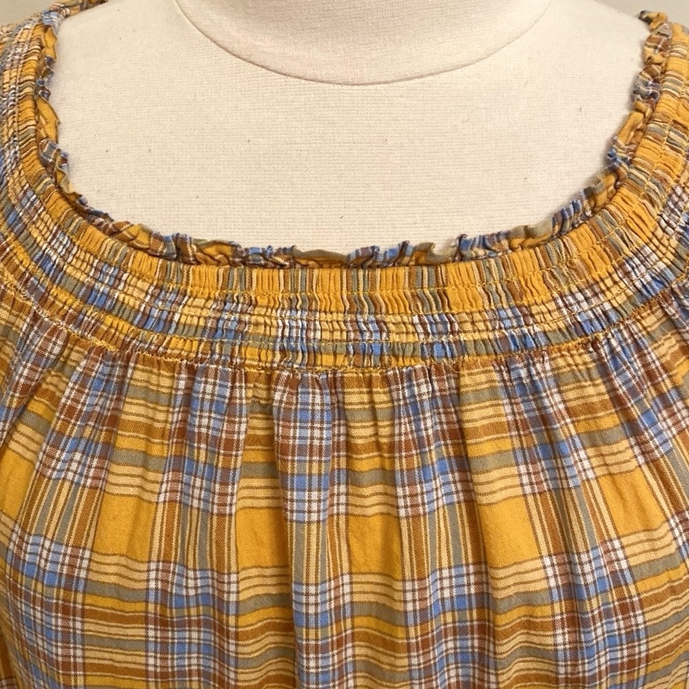 Easel Brown Yellow Blue Plaid Gingham S Country Garden Picnic Cottagecore Dress - Picture 7 of 13